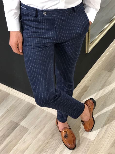 Slim fit striped tailored pants in wool 